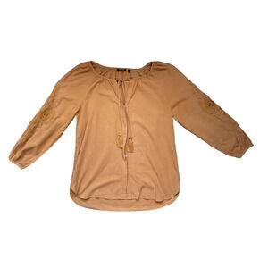 Massimo Dutti Blouse Womens Small Relaxed Fit Shirt Casual Work Peasant Festival